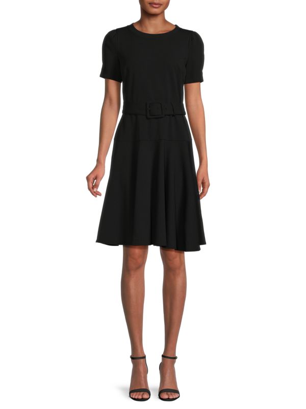 Karl Lagerfeld Paris Belted Puff Sleeve Dress